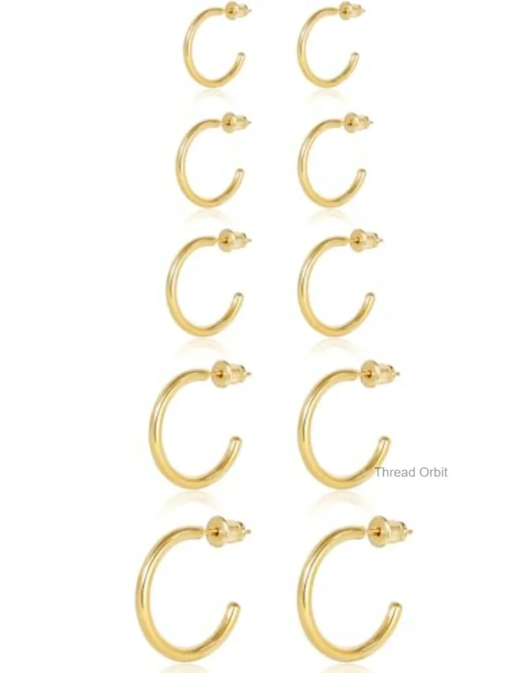 14K Gold Plated Open Huggie Hoop Earrings Set Hypoallergenic Stainless Steel